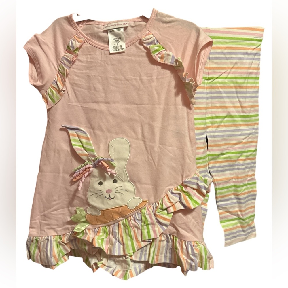 Bonnie Jean Easter outfit pink top with pastel striped capri pants